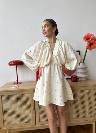 Невероятное роскошное легкое платье женской свободного кроя из натуральной ткани (муслин)7 фото