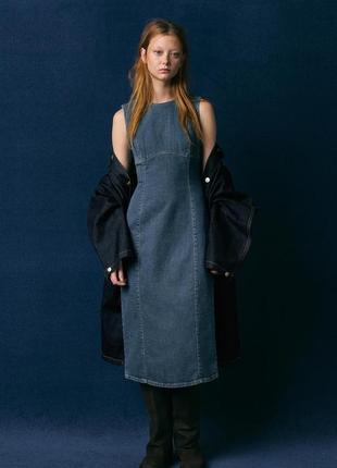 Платье женское джинсовое синее миди платье zara new