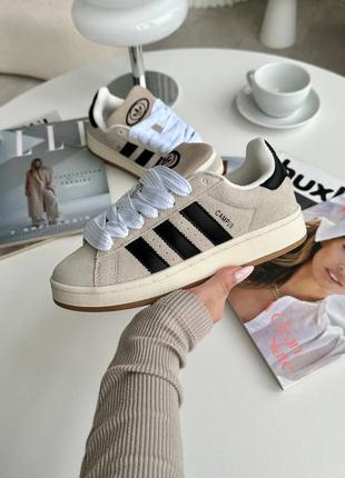 Трендовые женские кроссовки adidas campus crystal beige black / кампус бежевые спортивные, демисезонные, обувь на лето, осень, весну / женккие кроссовки