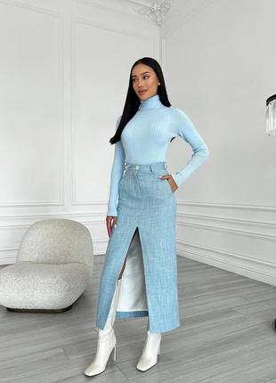 Твидовая юбка миди на вискозной подкладке, юбка миди с разрезом на осень, твидовая юбка с шерстью, santoni5 фото