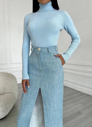 Твидовая юбка миди на вискозной подкладке, юбка миди с разрезом на осень, твидовая юбка с шерстью, santoni3 фото