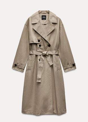 Двобортний тренч бежевий довгий zara new4 фото