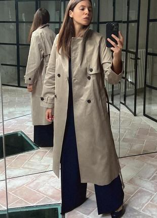 Двобортний тренч бежевий довгий zara new2 фото