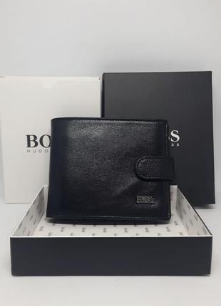 Мужской кошелек из натуральной кожи. черный кошелек hugo boss. подарок мужчине на день рождения