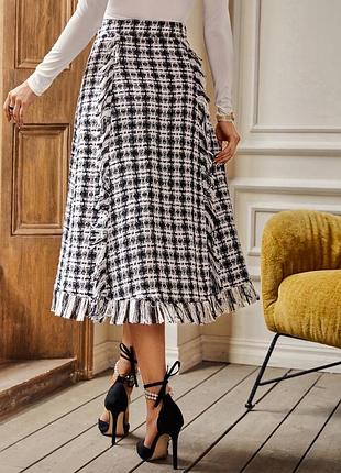 Твидовая юбка shein modely с высокой талией и необработанной отделкой
