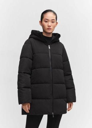 Женская зимняя курточка mango, женский черный пуховик, размер с/м