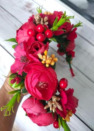 Украинский веночек красный с оранжевым