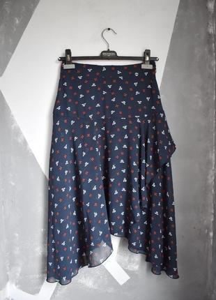 Шифоновая синяя юбочка в цветы h&amp;m