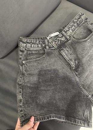 Шорты zara mom fit z1975 7223/024/802 джинсовые серые графит