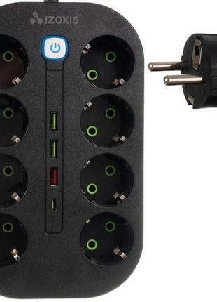 Розетка удлинитель переноска сетевая 8 розеток + 3 входа usb, type-c izoxis 24460 польша