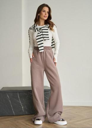 Брюки палаццо с лампасами на флисе новинка осень 2024