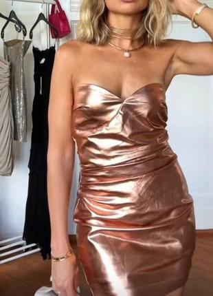Zara золотое платье бюстье комбинезон платья