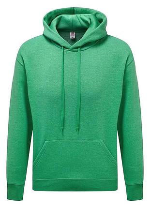 Мужская толстовка худи fruit of the loom classic hooded sweat с капюшоном на тонком флисе зеленый меланж, s