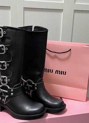 Сапоги ботинки в стиле miu miu кожа
