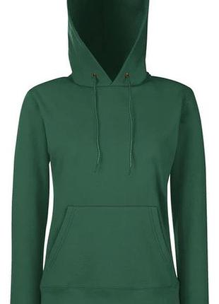 Жіноча приталена худі товстування lady clasic hodie з капюшоном на тонкому флісі темно-зелений, s