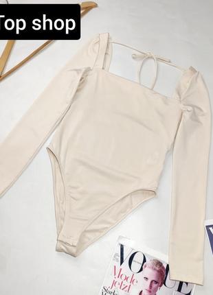 Боді жіночий бежевого кольору з довгими рукавами від бренду top shop s