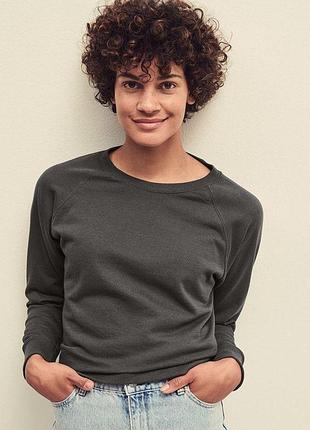 Жіночий світшот fruit of the loom тонкий lightweight raglan sweat lady-fit реглан светр світлий графіт, s