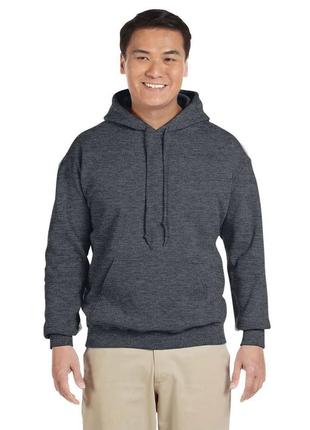 Мужская толстовка худи gildan с начесом heavy blend hoodie с капюшоном на тонком флисе темно серый меланж, s