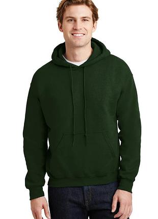 Мужская толстовка худи gildan с начесом heavy blend hoodie с капюшоном на тонком флисе темно зеленый, s