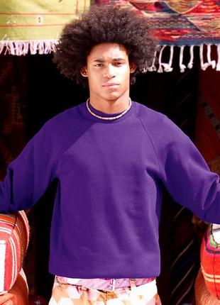 Мужской свитшот fruit of the loom тонкий lightweight raglan sweat без флиса реглан свитер фиолетовый, s