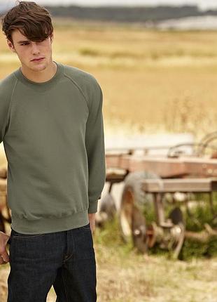 Мужской свитшот с начесом на тонком флисе classic raglan sweat реглан свитер толстовка оливковый, s