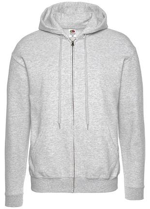 Мужская худи на замке с начесом classic hooded jacket с капюшоном на тонком флисе zip hoodie светло серый, s