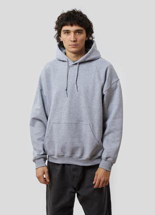 Мужская толстовка худи gildan с начесом heavy blend hoodie с капюшоном на тонком флисе светло серый, s