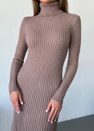 Волшебное трикотажное платье миди с горловиной👗6 фото