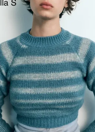Zara вкорочений светр у смужку р.s,m містить вовну і альпаку
