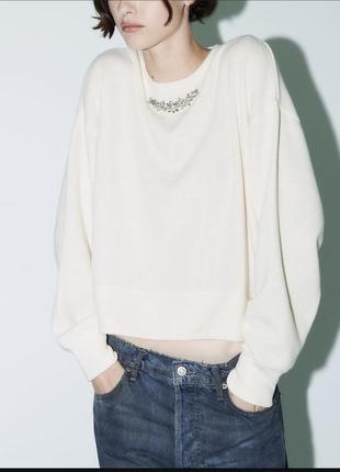 Реглан блуза кофта zara с украшением m