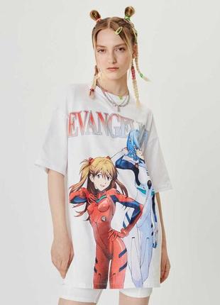 Тишка evangelion x bershka аниме мерч футболка оверсайз / y2k dollskill unif anime84op kawaii эвангелион