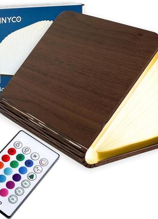 Світлодіодна книжкова лампа дерев'яна складана лампа з дистанційним керуванням, 16 кольорів та таймером - bonnyco
