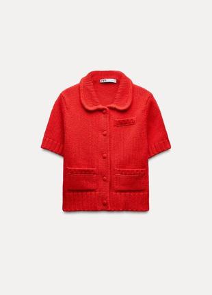 Красный трикотажный кардиган женский zara new