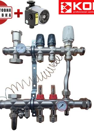 Коллекторный узел в сборе для системы "теплый пол" с 3-х ходовым клапаном koer kr.s1013-02 на 2 выхода  с