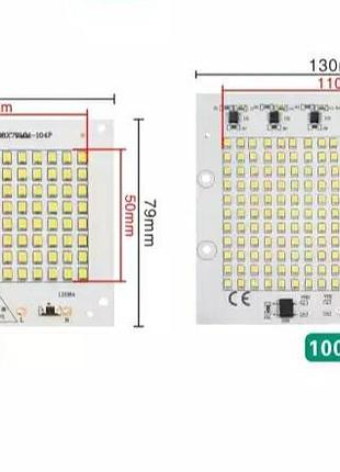 Лед светодиодная плата смд 100w 9000лм на питание 220 вольт. тёплый