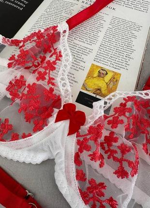 Женский комплект нижнего белья с вышивкой, женское белое белье с красными цветами, размер: 42, 4410 фото