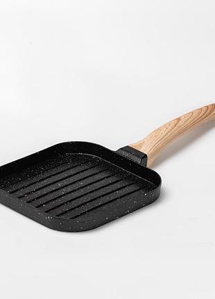 Сковорода гриль квадратная 18×18 см рифленая с гранитным покрытием для индукционной плиты