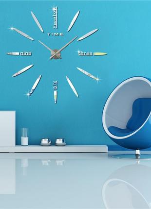 Настенные часы серебро конструктор клеятся на стену от 60см до 80см. настенные часы 3д.