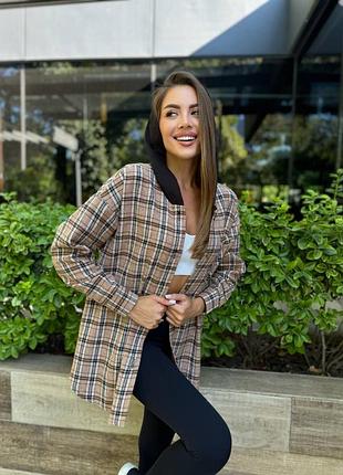 Кашемировая рубашка с капюшоном рубашка в клетку свободного кроя серая голубая зеленая...