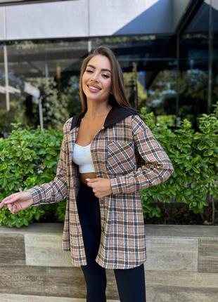 Кашемировая рубашка с капюшоном рубашка в клетку свободного кроя серая голубая зеленая...