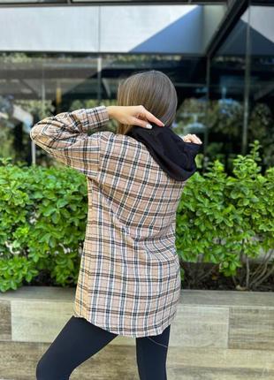 Кашемировая рубашка с капюшоном рубашка в клетку свободного кроя серая голубая зеленая...