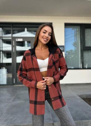 Кашемировая рубашка с капюшоном рубашка в клетку свободного кроя серая голубая зеленая бежевая бордовая оранжевый красная