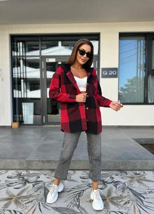 Кашемировая рубашка с капюшоном рубашка в клетку свободного кроя серая голубая зеленая бежевая бордовая оранжевый красная