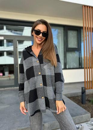 Кашемировая рубашка с капюшоном рубашка в клетку свободного кроя серая голубая зеленая бежевая бордовая оранжевый красная