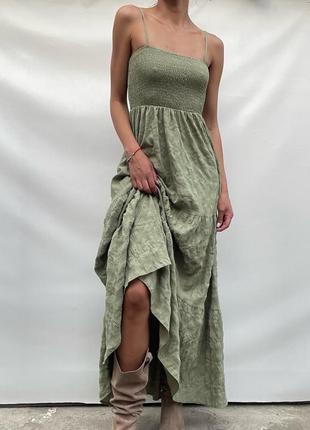 Оливковий сарафан shein довга сукня міді стиль asos zara h&m missguided oh polly plt