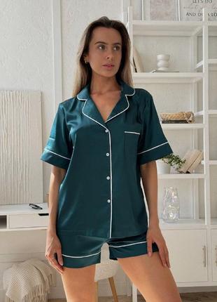 Піжама жіноча шорти+сорочка xl смарагдовий9 фото