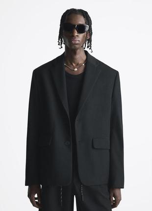 Черный асимметричный пиджак оверсайз zara / черный блейзер zara