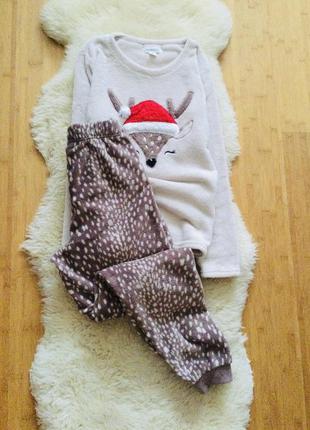 Primark флісова пухнаста піжама з новорічним оленем xs-s. зимовий домашній комплект. пухнастий флісо