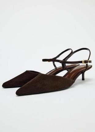 Замшевые туфли коричневые туфли мюли zara new