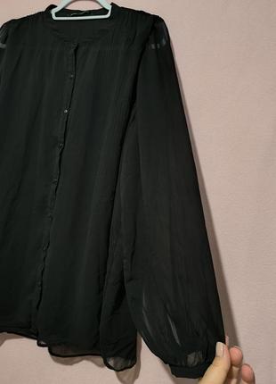 Блуза шифровая черная zara с пышными рукавами